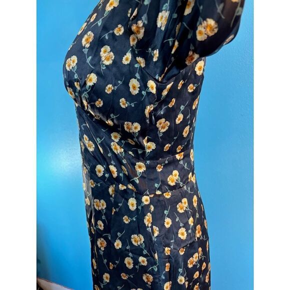 NWOT Really Wild Midi Dress 100% SILK Dress Blue w/ Floral Fully Lined UK 8 US 2 - Picture 9 of 10